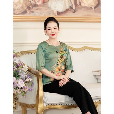 GOTI Thời Trang Quý Bà Thanh Lịch - Áo Lụa In 3D Cổ Tròn Tay Lỡ Họa Tiết Hoa Sang Trọng 3A50