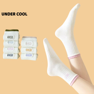 Set 5 Đôi Tất Vớ cho Nữ Cotton Cao Cổ UNDERCOOL Phối Viền Màu Họa Tiết In Chữ CB-TC66