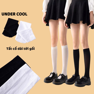Tất Nữ Cổ Cao Đùi Trơn Đen Trắng UNDERCOOL Tất Ống Dài Qua Bắp Chân 42cm Dành Cho Nữ phong cách Nữ Sinh Hàn Quốc  TC67