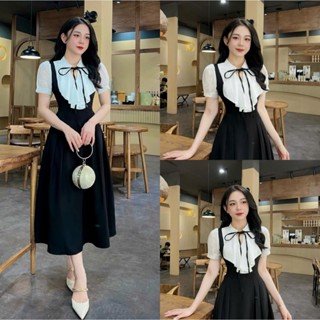 Váy Thiết Kế Evii E48 dành cho nữ Đầm thiết kế phối tơ bèo buộc nơ dáng A xoè dài phù hợp đi làm đi chơi và đi dự tiệc