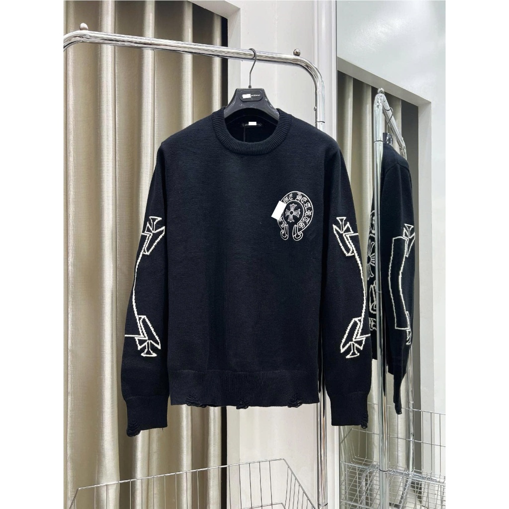 ⚜️[Cao cấp - Loại 1] Áo Len Ch0.rm H3art Đen Chữ Thêu Logo Nổi Bật - Áo Len Nam Nữ Chất Lượng Loại