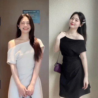 Váy lệch vai, đầm trễ vai dáng A ngắn nhún eo ôm body sang chảnh dự tiệc, đi chơi [0002478]