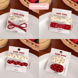 Set Kẹp Đỏ Hoạ Tiết Chấm Bi Phối Nơ Kẹp Mỏ Vịt immerce.sg Tone Đỏ Mùa Giáng Sinh 2024 SKCBI