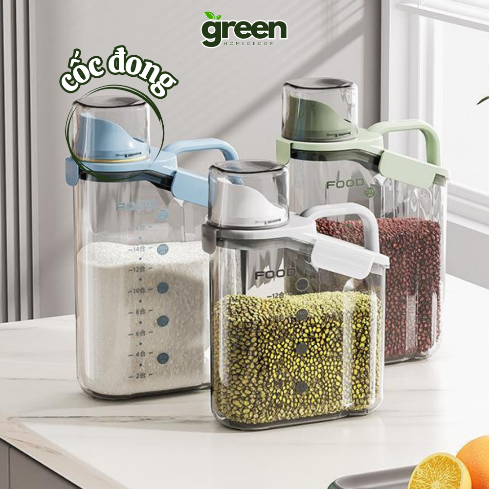 Hộp đựng bảo quản ngũ cốc các loại hạt có nắp kín chống ẩm, Bình đựng ngũ cốc kèm cốc đong tiện lợi
