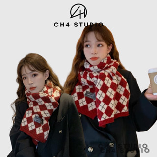 Khăn len choàng cổ kẻ caro, khăn quàng cổ màu đỏ unisex nam nữ phong cách Hàn Quốc quà tặng Noel