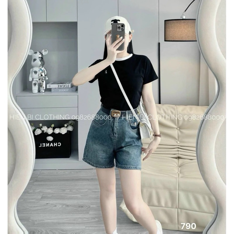 Quần ngố jeans nữ trơn ống to