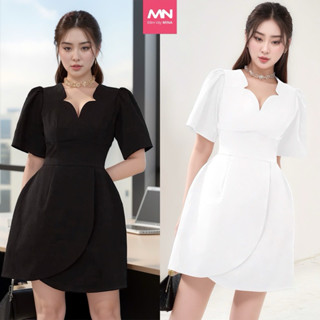 Đầm thiết kế công sở, dự tiệc Mina dáng xoè vạt chéo chất liệu Cotton sang trọng thanh lịch MN210