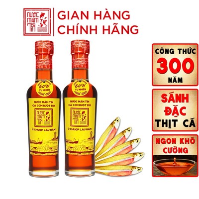 HỘP 2 chai 60N 250ML Chai Thuỷ Tinh Nước Mắm Tĩn Cá Cơm Ruột Đỏ truyền thống không chất bảo quản
