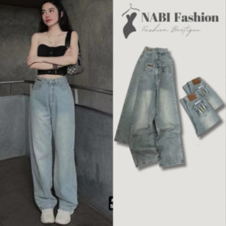 Quần Jean Ống Rộng Nữ NABI Fashion Mẫu Trơn Basic Dễ Mix Đồ Quần Bò Ống Suông Chất Jean Mền Mịn Ôm Eo Dài Dáng Đứng