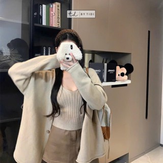 Set đồ nữ sang chảnh áo khoác cardigan nữ mùa đông dài tay form rộng cùng áo hai dây len cổ tim Hàn Quốc basic