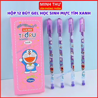 Hộp 12 cây bút viết nước gel TFORU / THORU mực xanh - tím hình DORAEMON ngòi 0.4mm thơm nho - Minh Thư VPP