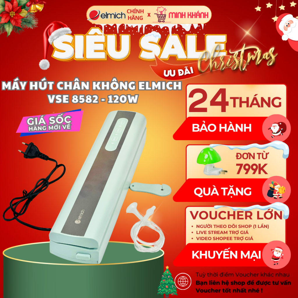 Máy hút chân không Elmich VSE-8582 - 120W, Lực hút mạnh, hút được cả thực phẩm khô và ướt, dễ dùng.