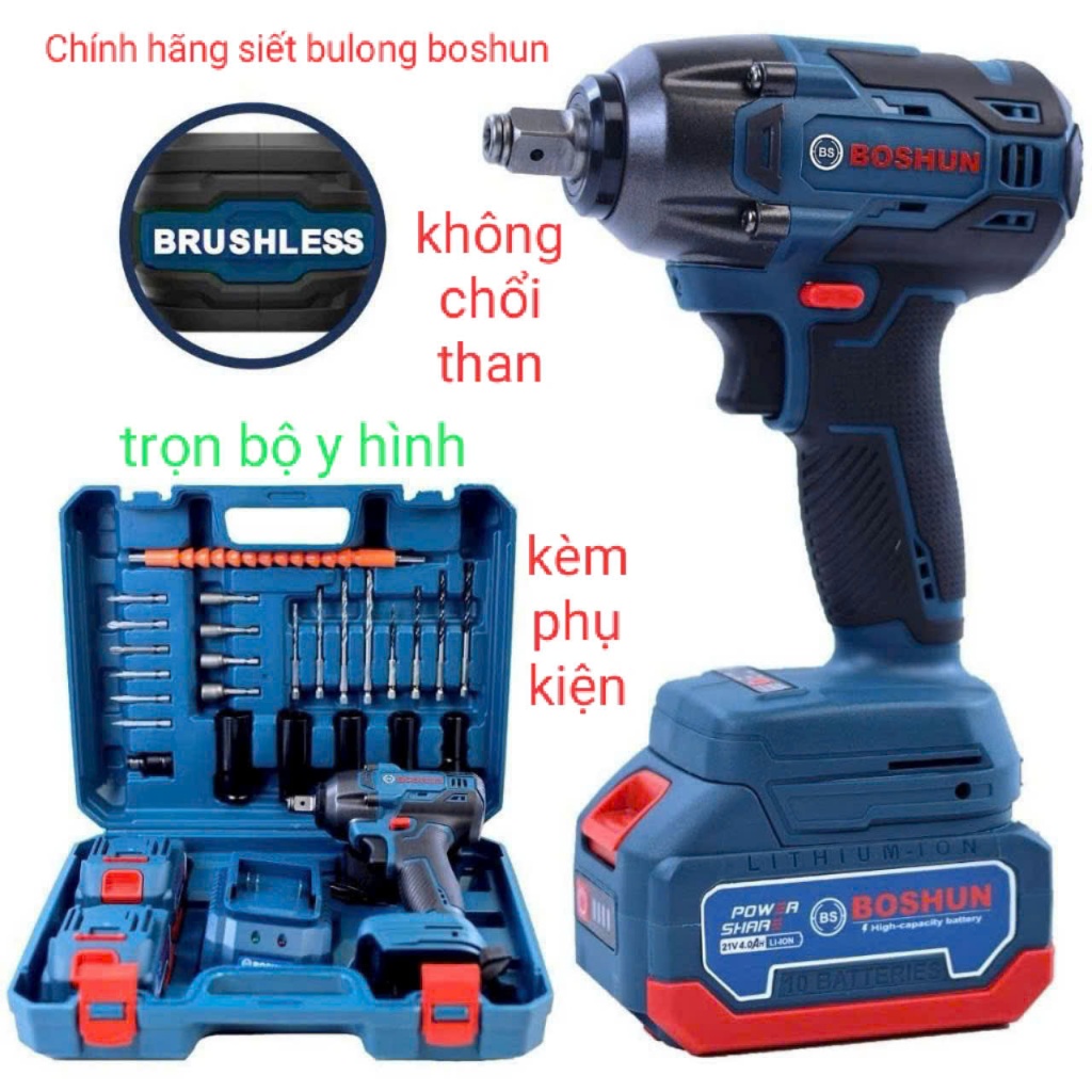 Máy bắt vít siết bulong BOSHUN không chổi than dùng pin chính hãng boshun  BH 24 tháng, sieeta bulon
