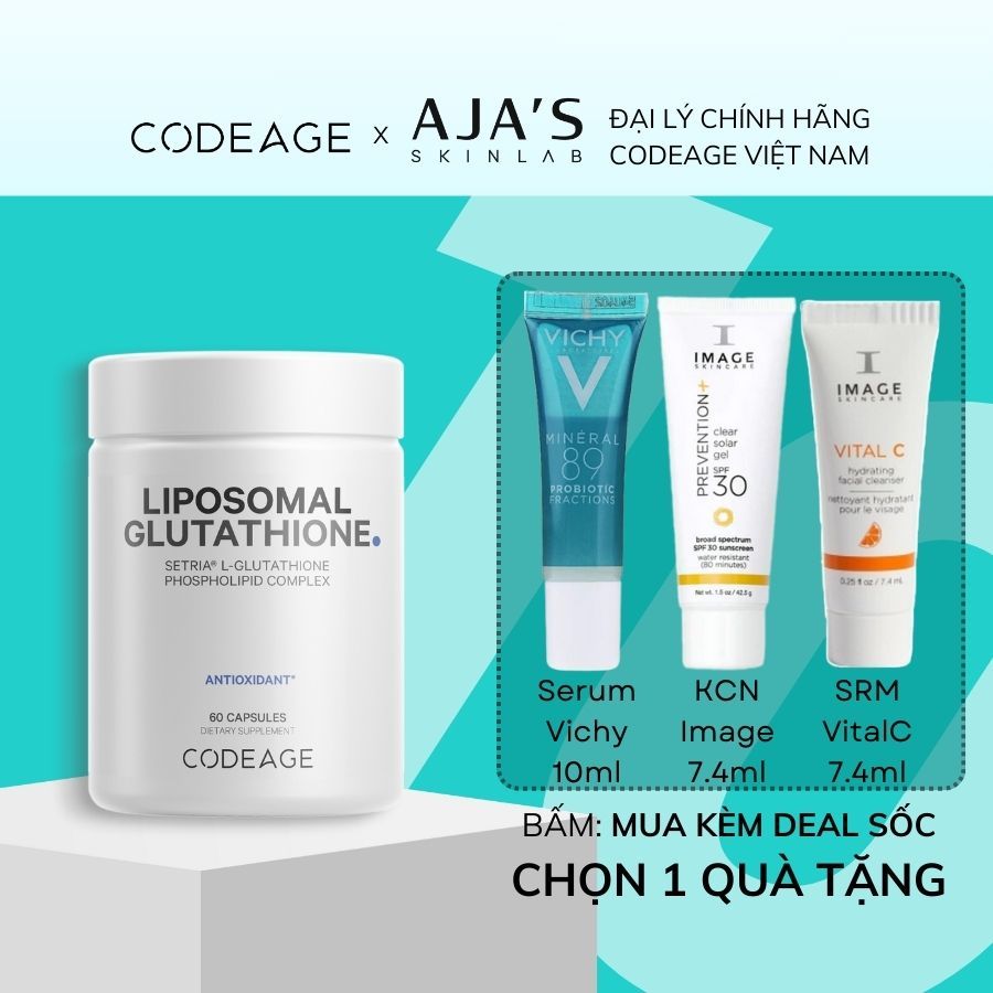 Viên uống mờ nám Codeage Liposomal Glutathione 1000mg thải độc, chống oxy hóa 60 viên - ajaskinlab