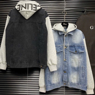 Áo khoác jean CeLin có mũ nỉ vải bò denim khoác ngoài nam nữ xanh đen kaki From Rộng Áo thời trang năng động