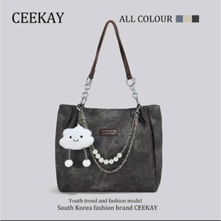 Túi Xách Ceekay Chính Hãng - Túi Đeo Vai Da Nhám Phối Dây Ngọc Trai Kèm Móc Gấu Thanh Lịch Cao Cấp Phù Hợp Mọi Lứa Tuổi