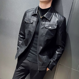 áo khoác da nam,áo khoác da nam màu nâu cổ bẻ phong cách hàn quốc