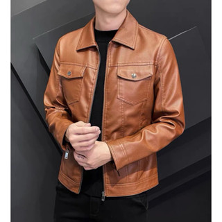 Áo khoác da nam cổ bẻ lót lông siêu ấm