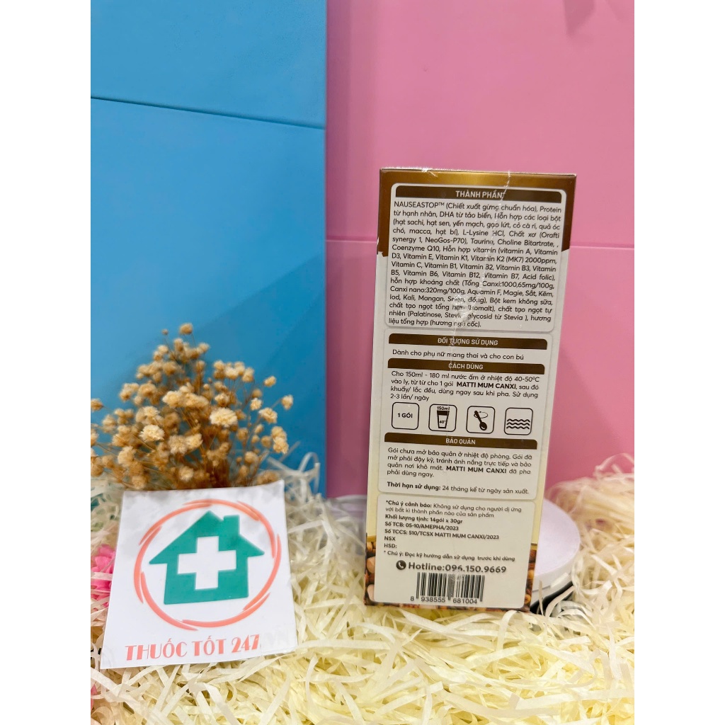 MATTI MUM CANXI Sữa hạt cho mẹ bầu và sau sinh 100% đạm thực vật đạt chứng nhận NON-GMO của Hoa Kỳ - Hộp giấy 14 gói