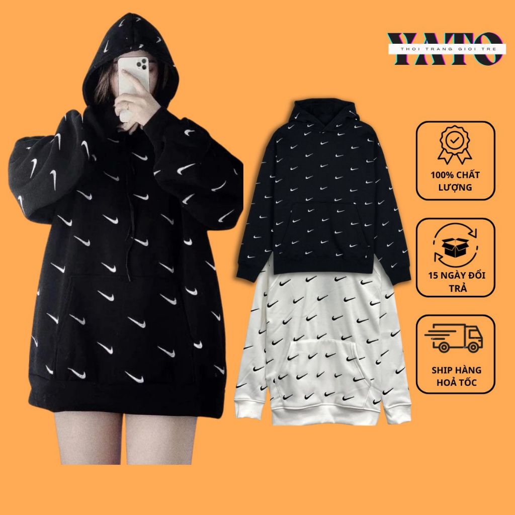 Áo Hoodie NlKE From Rộng Cao Cấp, Áo Nỉ Bông Unisex Nam Nữ Chất Nỉ Bông, In Nhiệt Cao Cấp Thời Trang-YATO