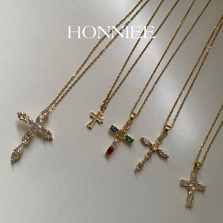 Vòng cổ HONNIEE - Vòng cổ nữ chất liệu thép không gỉ mạ vàng gold sợi mảnh mặt dây thánh giá đính đá