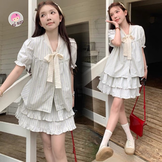  Set áo sơ mi kẻ cổ nơ kèm quần xixeoshop - S94 