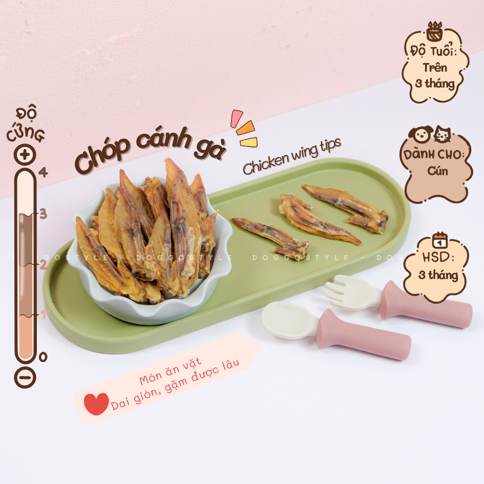 Chóp Cánh Gà Sấy Khô Doggo Dai Giòn Bổ Sung Canxi Glucosamine Cơ Xương Khớp Treat Bánh Thưởng Cho Chó