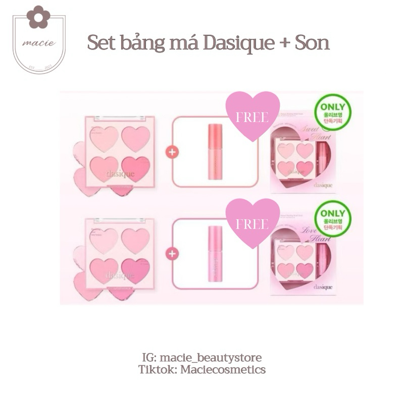 ( Sẵn+Hoả tốc) Set bảng má Dasique Sweet Heart NEW ( kèm son mini )🩷