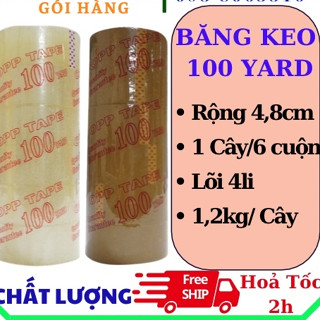  Băng Keo 100 Yard 1 cây  6 cuộn 1,2kg  Băng Keo đóng Hàng Vàng Đục   Trong 4.8cm màng 50mic 