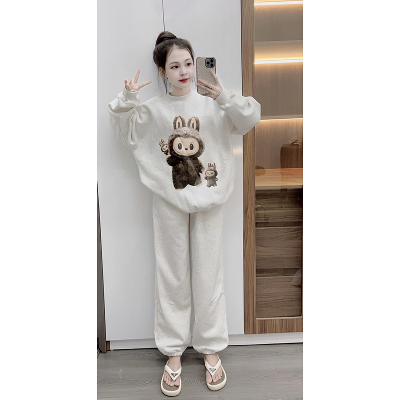 Set Bộ Nỉ Nữ TRơn, Đồ Bộ Nữ, Áo Nỉ Sweater Cổ tròn kèm Quần Dài Nỉ Jooger, Chất Nỉ Bông Cotton Cao C