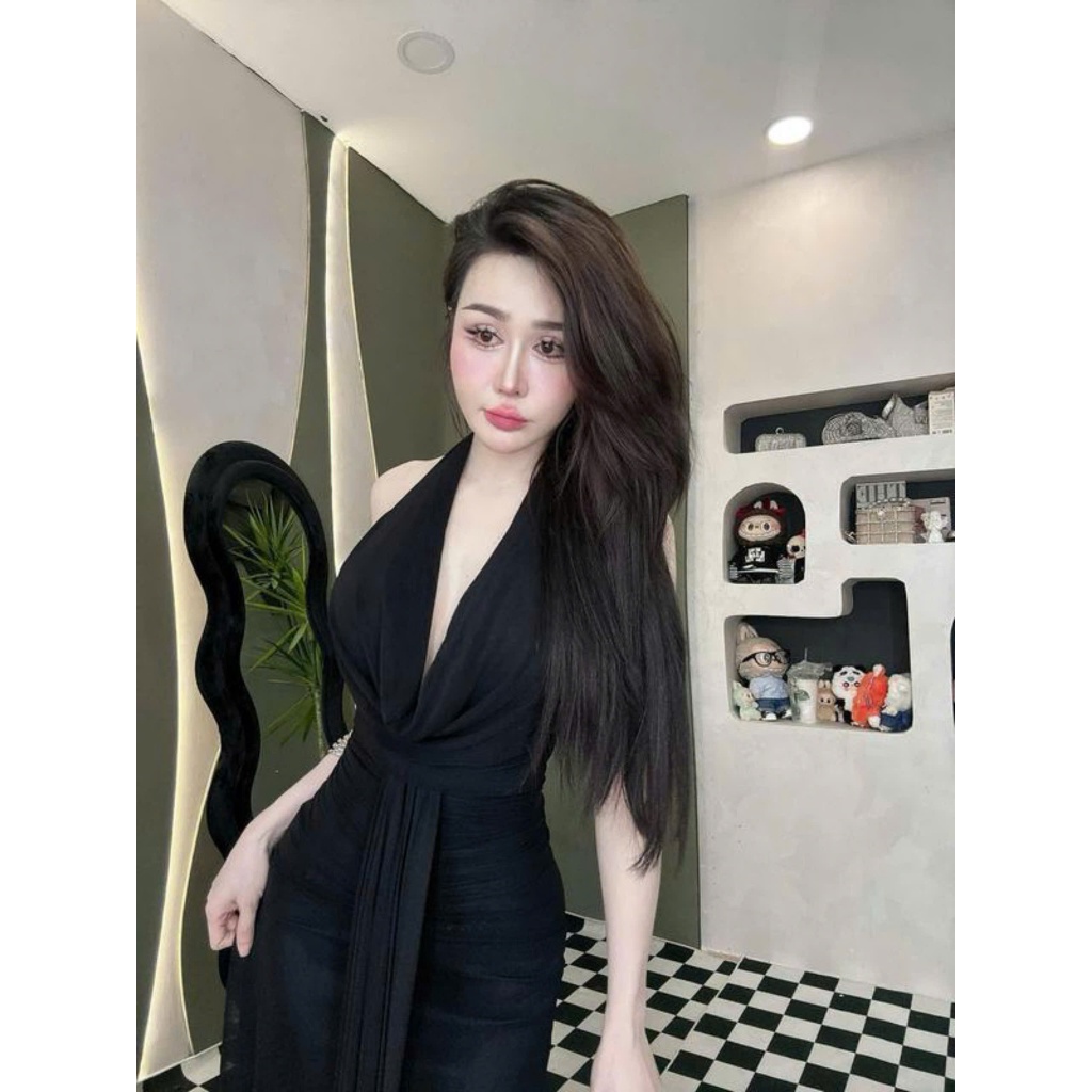 [Xòe Đuôi Cá] Đầm Body Thun Nhũ Hai Lớp Cổ Đổ Xẻ Sâu Hở Lưng Dáng Dài Thanh Lịch Phối Dây Tà Sang Chảnh Đầm Đi Tiệc H | BigBuy360 - bigbuy360.vn