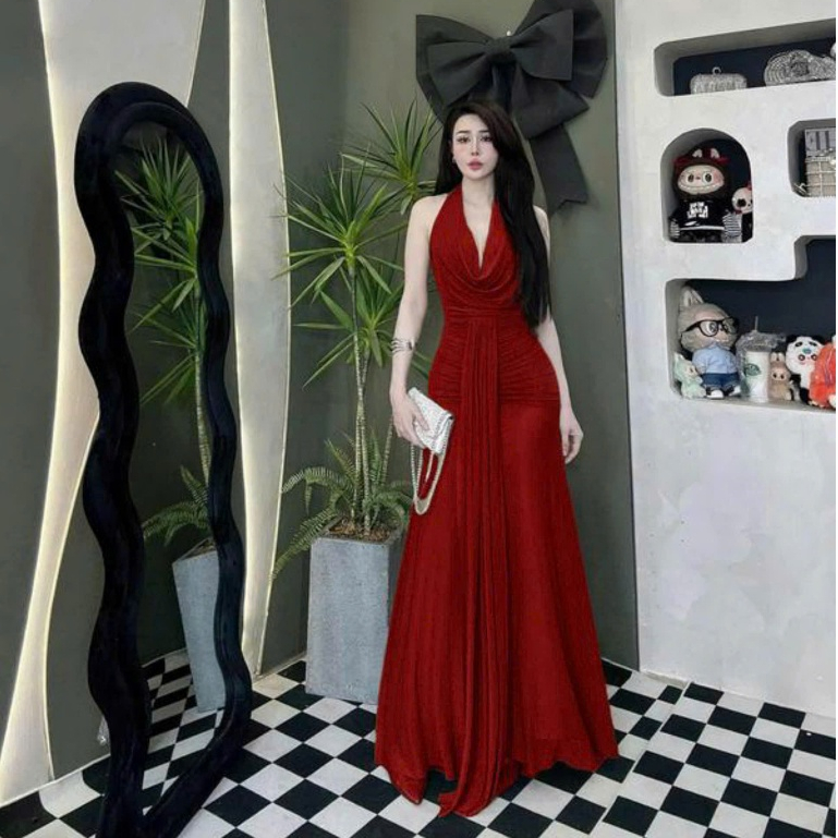 [Xòe Đuôi Cá] Đầm Body Thun Nhũ Hai Lớp Cổ Đổ Xẻ Sâu Hở Lưng Dáng Dài Thanh Lịch Phối Dây Tà Sang Chảnh Đầm Đi Tiệc H | BigBuy360 - bigbuy360.vn