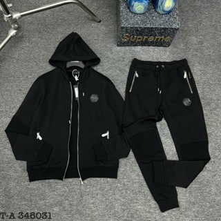 Bộ Thu Đông Nỉ Philipp_Plein vải poly áo khoá mũ thêu logo da tag chữ sắt ngực Bộ Nỉ Nam Philip Có Mũ Thêu Logo Hổ