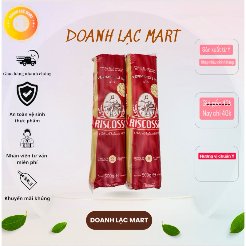 [Italy] Nui ống nguyên cám Organic Riscossa/ Nui hạt gạo/ Nui sò/ Nui đũa - Mì Ý