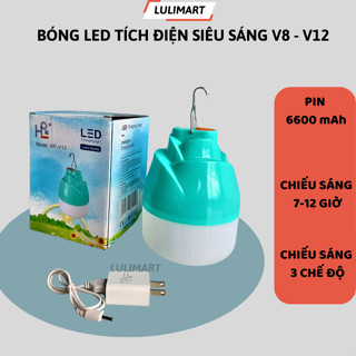 Bóng Đèn Led Tích Điện V8 Có Sạc Rời Công Suất 80W , Chiếu Sáng Liên Tục 15h