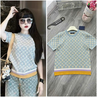 Áo cộc tay nữ len mongtoghi hoạ tiết hàng QC form dáng vừa