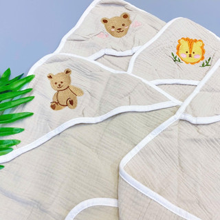 Ủ Xô Kiluta Thêu Hình Gấu Thỏ, Khăn Tắm Quấn Bé Có Mũ, Chăn Đắp, Choàng Xô Quấn Bé Ra Viện