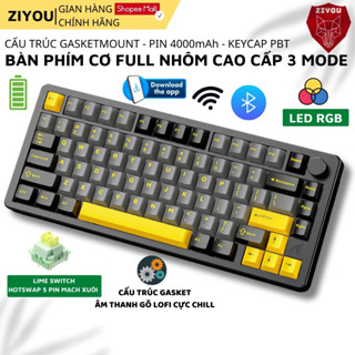 Bàn Phím Cơ Bluetooth Nhôm CNC Ziyou Attack Shark X86 LED RGB 3 Mode Gasket Mount Hotswap 5 Pin, Núm
