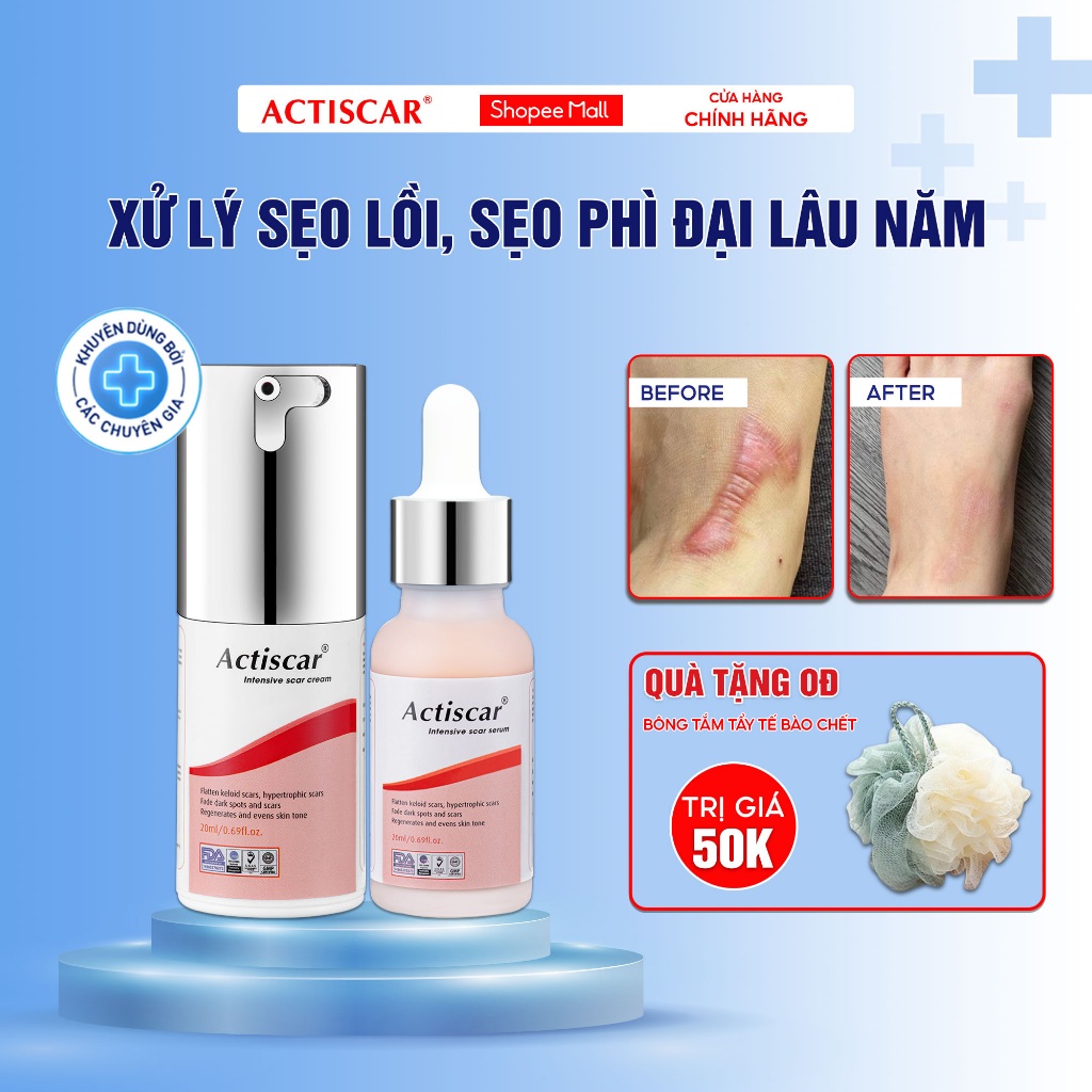 Combo Kem Sẹo Và Serum Sẹo Ngăn Ngừa Sẹo Lồi, Sẹo Phì Đại, Sẹo Thâm Actiscar