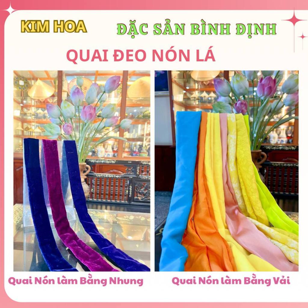 Quai Nón Nhung, Quai Nón Vải - Phụ Kiện Nón Lá- NÓN NGỰA PHÚ GIA- Kim Hoa