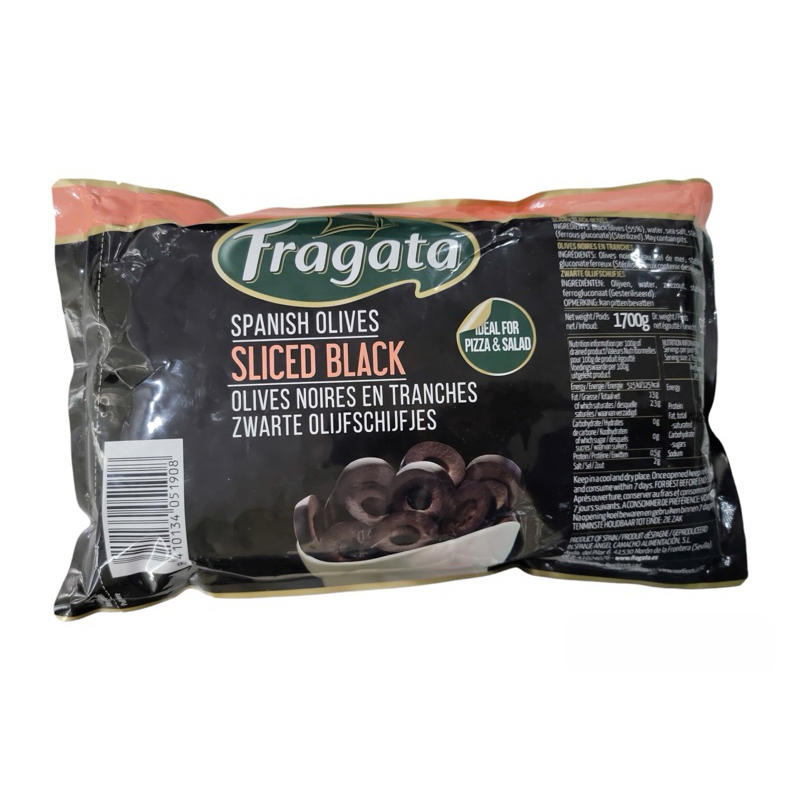 Quả oliu đen thái lát sẵn 3kg, 1,7kg, dùng để làm salad
