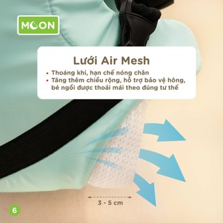 (Tặng sách vải ngộ nghĩnh cho bé)Địu Em Bé 4 Tư Thế Moon Air Mesh