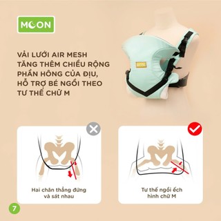 (Tặng sách vải ngộ nghĩnh cho bé)Địu Em Bé 4 Tư Thế Moon Air Mesh