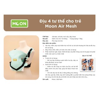 (Tặng sách vải ngộ nghĩnh cho bé)Địu Em Bé 4 Tư Thế Moon Air Mesh