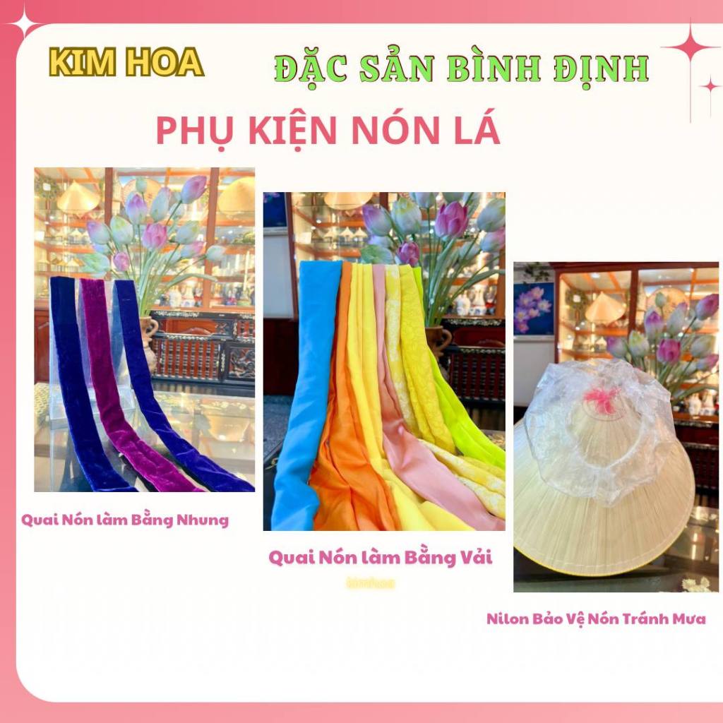 Quai Nón Vải - Quai Nón Nhung - Nilon bọc nón bao trùm nón che mưa  Phụ Kiện Nón Lá- NÓN NGỰA PHÚ GI