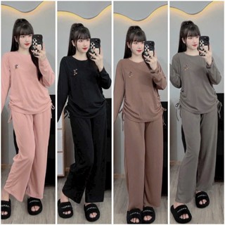  Bộ Đồ Bầu Và Sau Sinh Chất Thun Tăm Thu Đông Quần Dài Dài Tay Vén Ngực Cho Bé Ti Dễ Thương Mặc Nhà UH110 