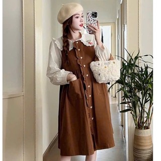 Váy Bầu Đầm Bầu Babydoll Cổ Sen Có Túi Trẻ Trung Dễ Thương, Đầm Bầu Thiết Kế Thu Đông Dài Tay Mẹ Bầu Mặc Đi Làm Đi Chơi
