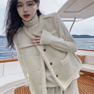 Áo gile nữ lót lông cừu da lộn khuy cài kiểu dáng Hàn, áo khoác nữ mùa đông bốn màu trẻ trung