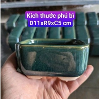  Chậu bonsai mini gốm bát tràng men xanh hỏa biến size 11x9x5cm phủ bì trồng cây bonsai mini 