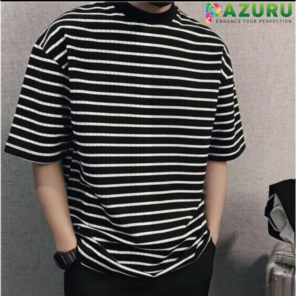 Áo thun PAZURU unisex HIGHTSTRIP cổ ôm (cổ cao 1/3) form rộng Menswear